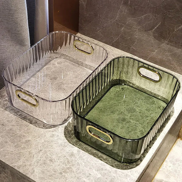 LuxOrganix Aufbewahrungsbox | Transparent mit Diamantstruktur | Goldgriffe & Offenes Design | 25x15x10 cm