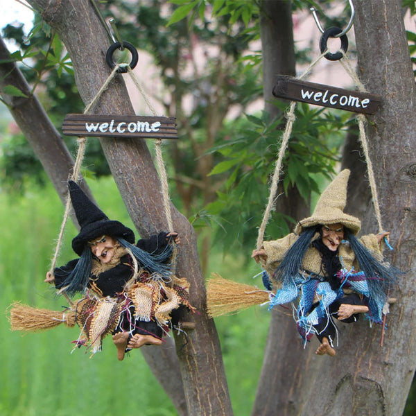 Halloween Hängedeko MidnightWitch | 27 x 10 cm | Fliegende Hexe | Für Tür, Wand & Decke