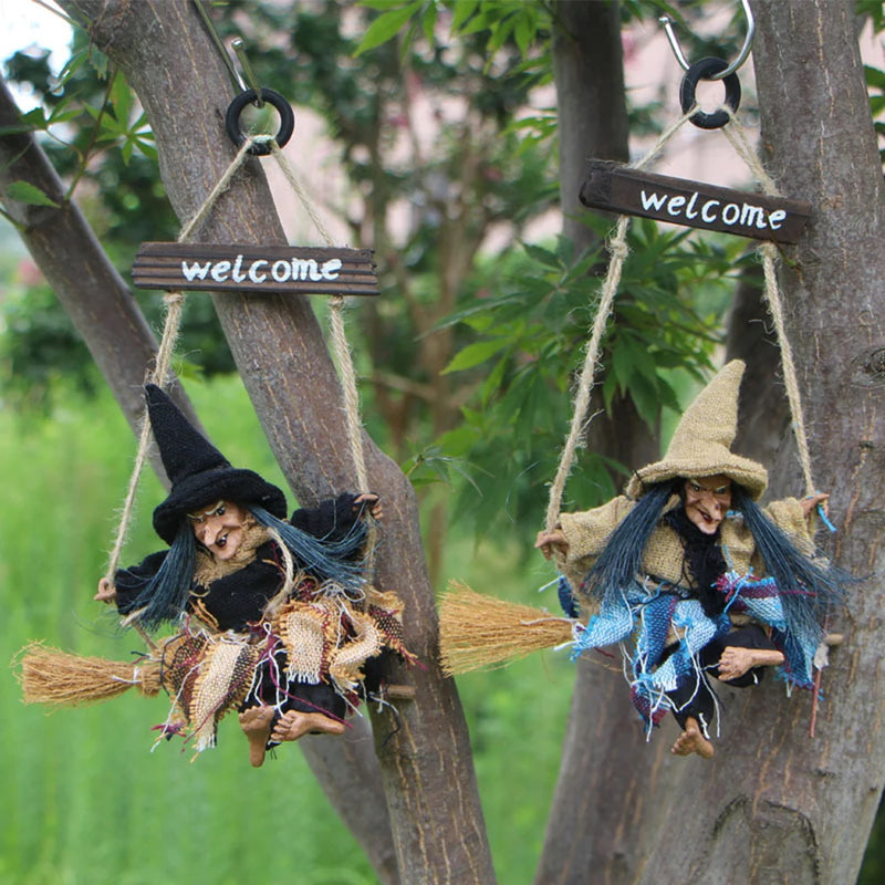Halloween Hängedeko MidnightWitch | 27 x 10 cm | Fliegende Hexe | Für Tür, Wand & Decke