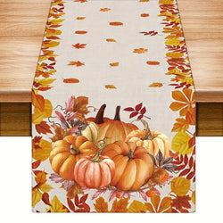 HerbstTafel | Leinen-Tischläufer mit Kürbis- & Ahornblattmotiv | 4 Größen | Herbst- & Erntedank-Deko