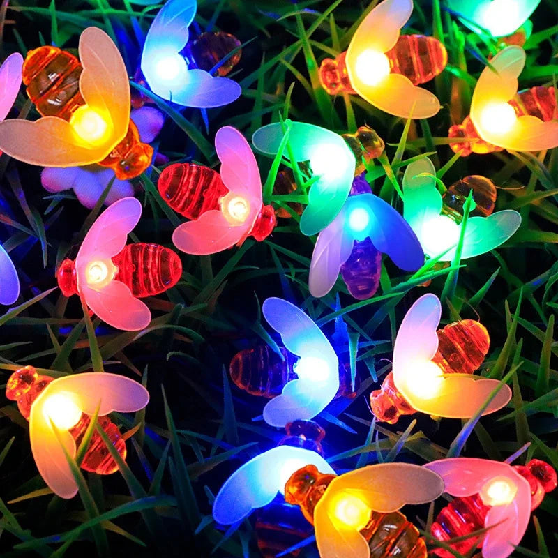 SolaBee Solar-Lichterkette Bienen | 8 Leuchtmodi | Wetterfest & Energiesparend | Warmweiß / Mehrfarbig