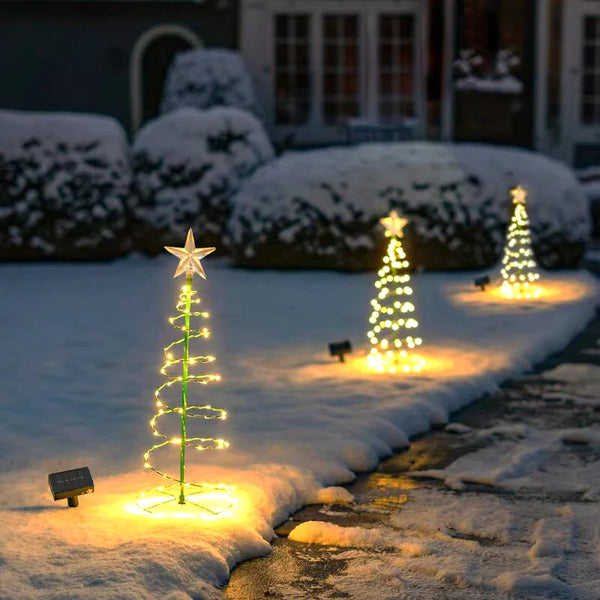 SoluxeTree Solar Weihnachtsbaum Lampe | LED Eisenkunst Deko | Warmweiß & Mehrfarbig | Wasserdicht & Automatisch gesteuert