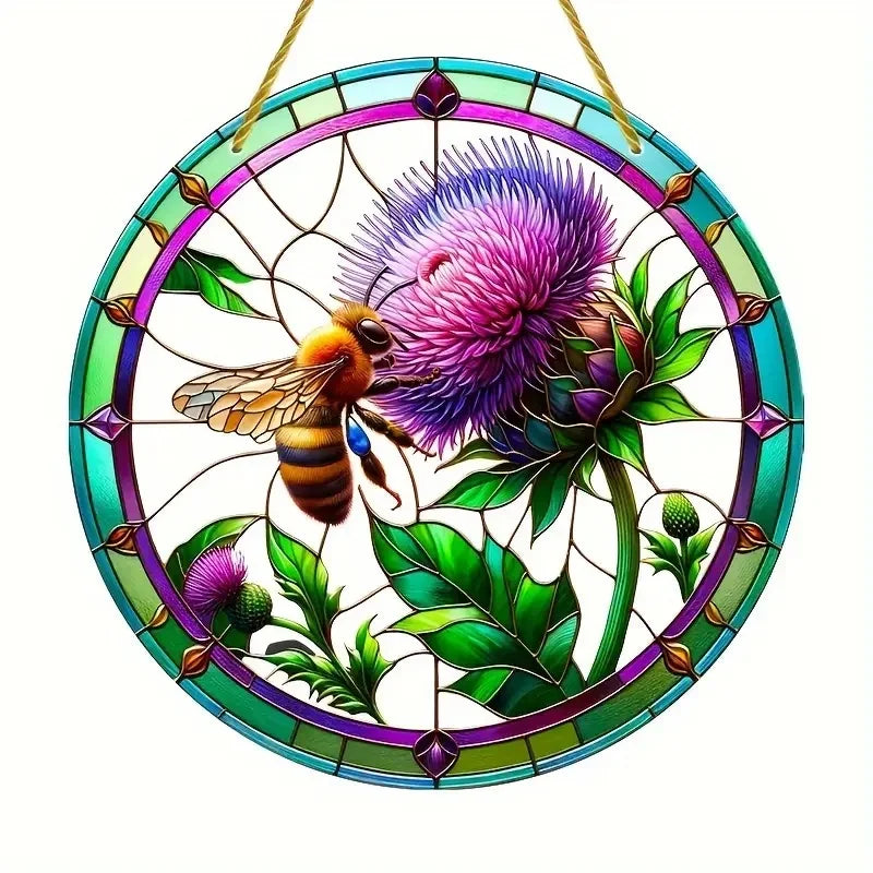 Suncatcher ThistleLight | Rundes Acryl-Fensterbild mit Distel-Motiv | 15–20 cm | Handbemalt & Lichtdurchlässig