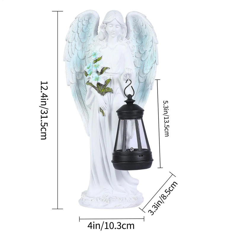 Auralis | Solar-Engel Figur | Wetterfest & leuchtend | 20 × 10 × 8 cm | Harz-Skulptur für Garten, Terrasse & Grabdekoration