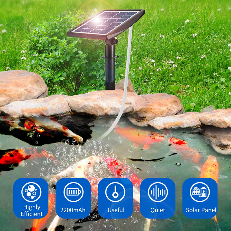 AquaSola Solarbetriebene Sauerstoffpumpe mit Akku | 6V 2W | Für Teiche & Aquarien | Inkl. 2 Luftsteine & 0.25 cm Schlauch