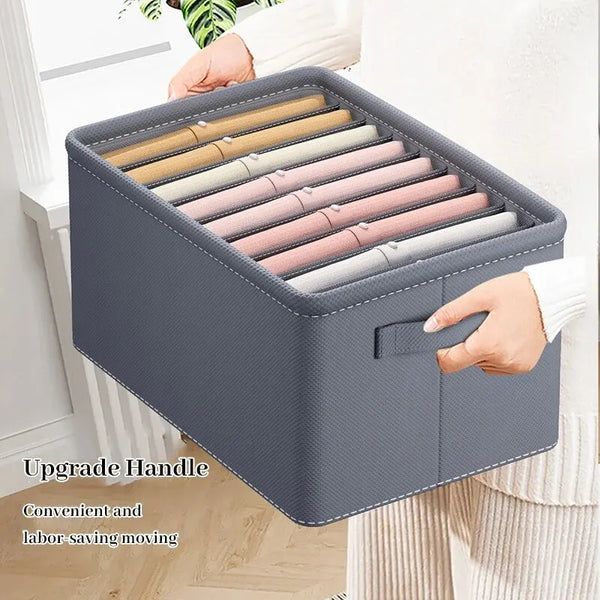 OrgaFold Kleiderschrank-Organizer mit Fächern | Aufbewahrungsbox aus Vliesstoff | Faltbar & Stabil | Grau | 44×30×20 cm