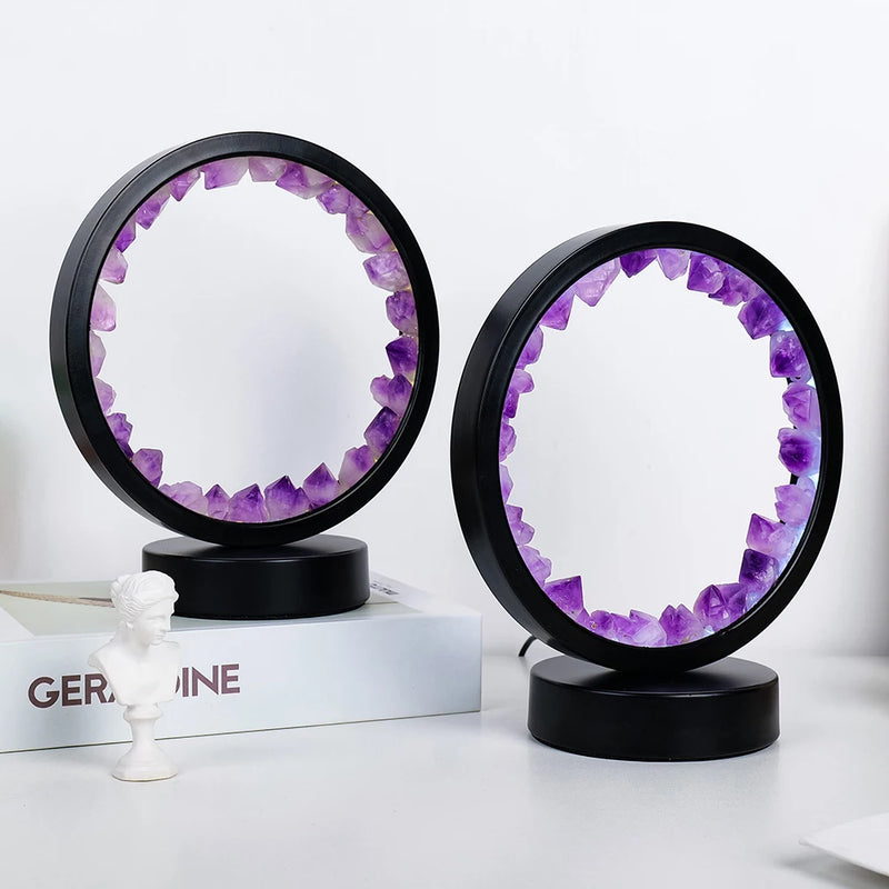 Kristalllampe AmethyLight | LED Tischlampe | Natürlicher Amethyst | Heilstein & Wohn-Deko | Ø ca. 12 cm