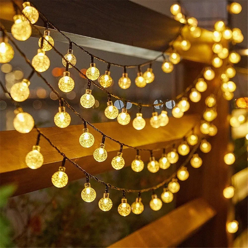 Lunavera Solar Lichterkette mit Kristallkugeln | 20/50/100 LEDs | 8 Modi | Wasserdicht & Outdoor-tauglich