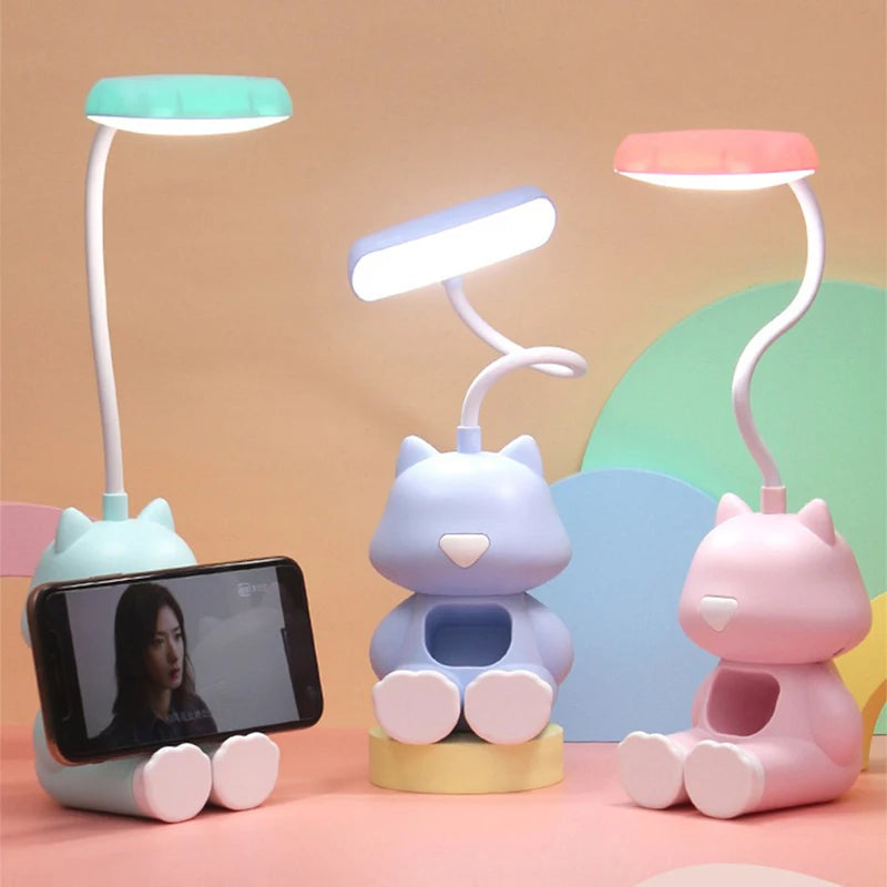 KatzenLampe LumiPaw | Flexibel & Süßes Design | LED Schreibtischlampe mit Handyhalter | Für Kinder & Studenten