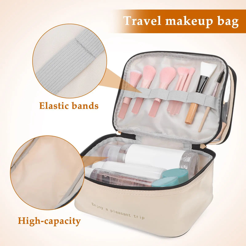 Beautiva TravelCase Kosmetiktasche mit Doppelkammer | 23 × 17 × 16 cm | Wasserabweisend & Transparent | Für Reisen & Beauty-Essentials