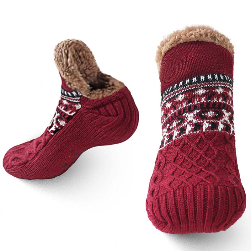 Nordhütte | Thermo-Haussocken Winter | Rutschfeste Kuschelsocken für Damen & Herren | Dick gefüttert & extra warm | Weiche Anti-Rutsch-Bettsocken für Zuhause & Weihnachten