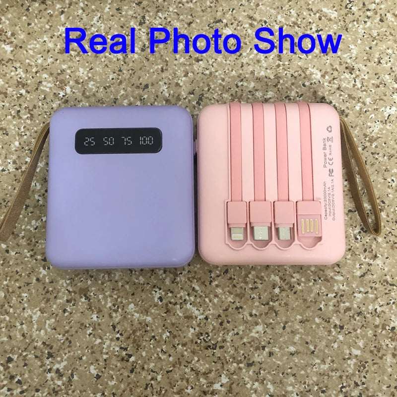 Mini-Powerbank mit Spiegel-Display | 20.000 mAh | Schnellladefunktion & integrierte Kabel | Für iPhone, Samsung, Xiaomi & mehr
