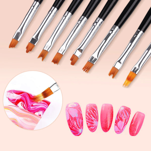 Nageldesign-Pinselset NailMuse 8er-Set | Feine Detailpinsel für Gel & Nail Art | Holzgriff | In 5 Farben erhältlich