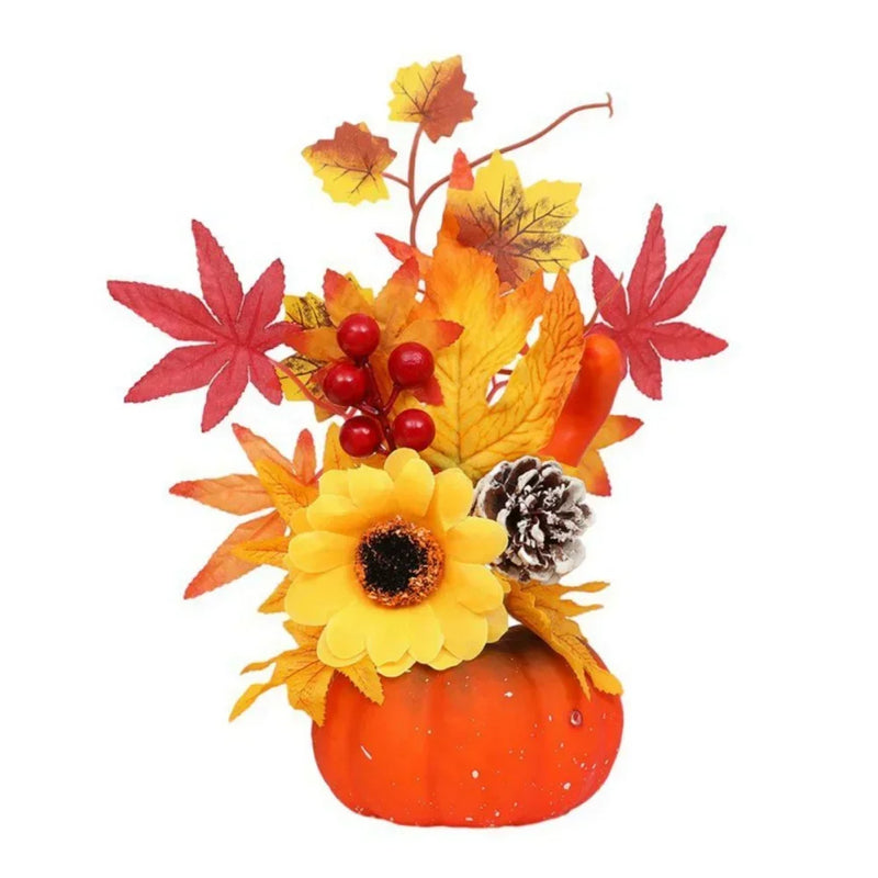 HerbstZauber | Dekokürbis mit Kunstblumen | 25–30 cm | Herbst- & Halloween-Deko
