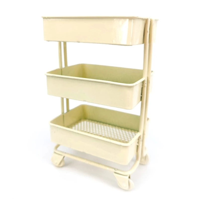 Mini-Regal TinyTrolley | Puppenhaus Deko mit Rollen | 3 Ebenen | Metall | Für Bücher & Accessoires