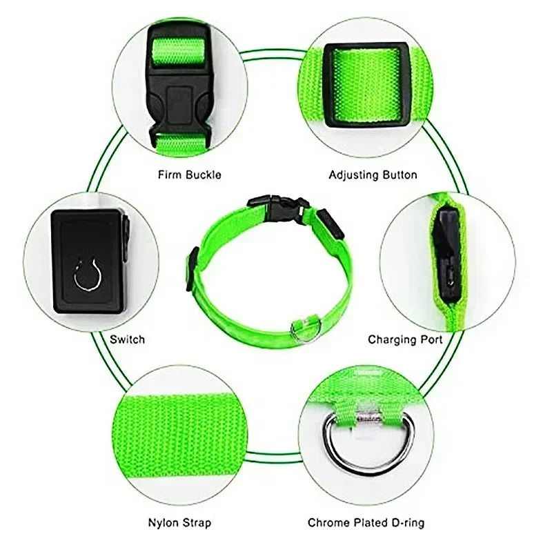 LUXPETS GlowSafe LED Hundehalsband | Leuchtend & Wiederaufladbar | Verstellbar & Wasserdicht | Anti-Verlust bei Nacht