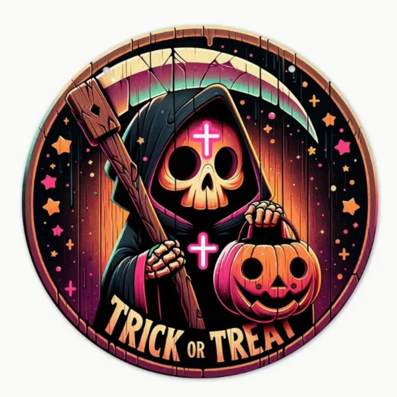 PumpkinHollow Retro Halloween Holzkranz mit Kürbiskopf | Retro-Design | Handgefertigte Hängedeko für Haus & Garten