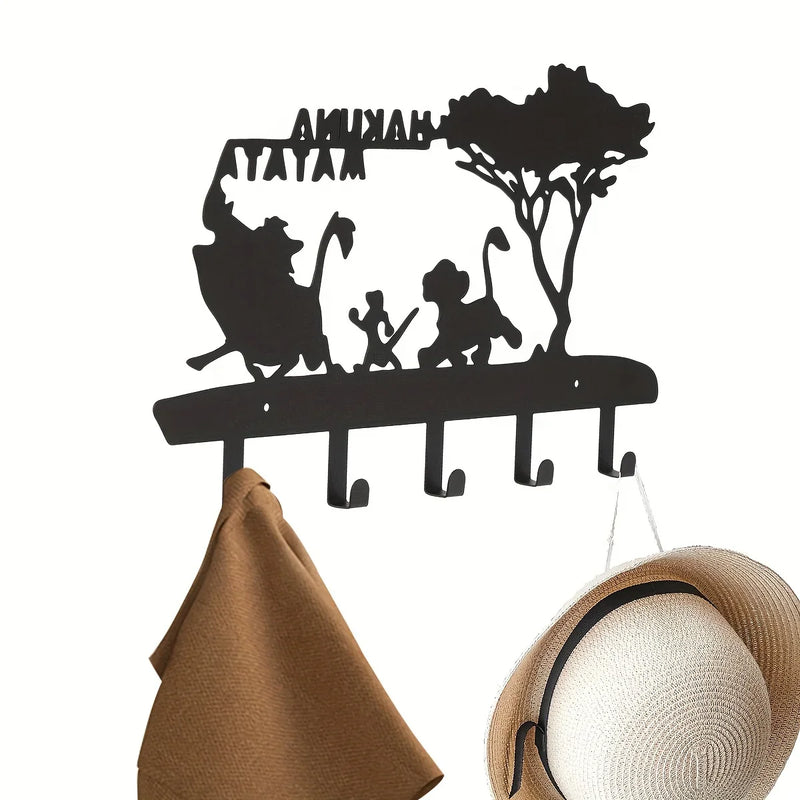 KeyLuma Schlüsselbrett Wand | 5 Haken Schlüsselhalter Metall | Schwarzer Wandhaken mit Dekor-Motiv | Robustes Design & Hochwertige Oberfläche