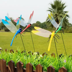 FLORAFLUX Deko-Libellen | 10er-Set | Schwingende Gartendekoration aus wetterfestem PVC | Für Beet, Topf & Innenraum
