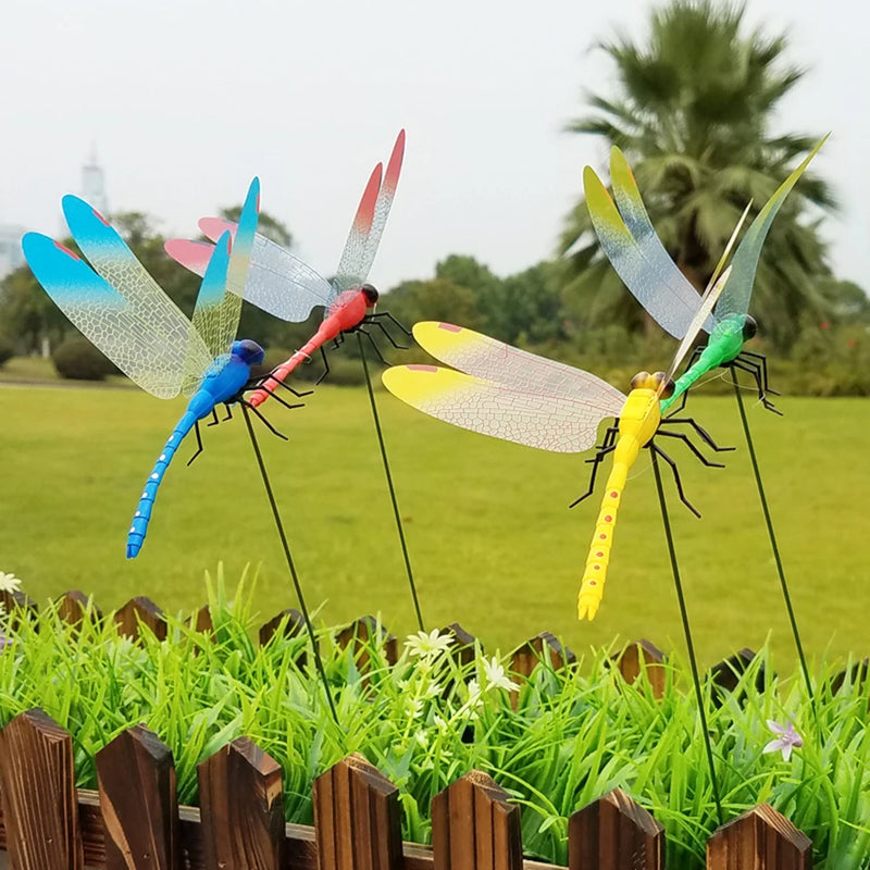 FLORAFLUX Deko-Libellen | 10er-Set | Schwingende Gartendekoration aus wetterfestem PVC | Für Beet, Topf & Innenraum