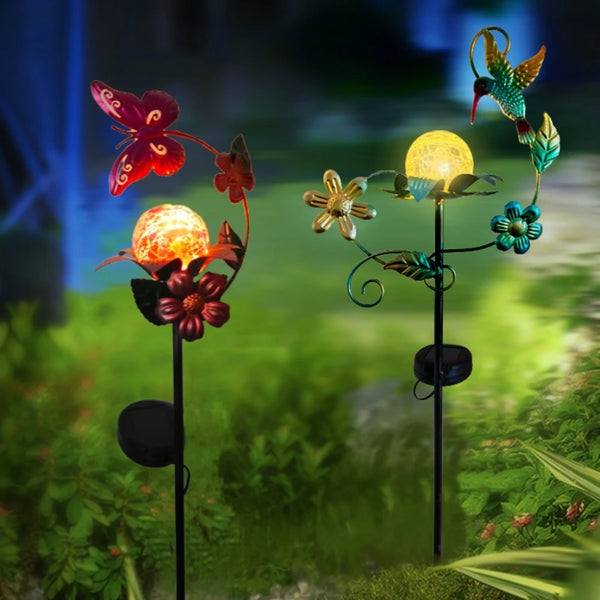 Floravina Sonnenblüte Solar Gartenstecker Blume mit LED | Glasblüte & Eisenstab | Automatisches Licht bei Dämmerung | Für Garten, Balkon & Terrasse