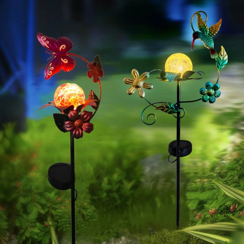 Floravina Sonnenblüte Solar Gartenstecker Blume mit LED | Glasblüte & Eisenstab | Automatisches Licht bei Dämmerung | Für Garten, Balkon & Terrasse