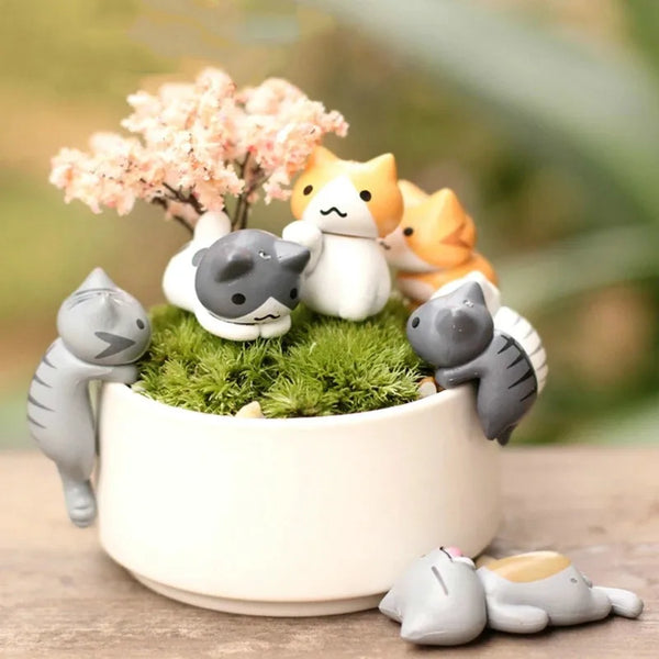 Manekami DekoSet Miniatur Glückskatze Deko-Set | 6-teilig | Resin-Figuren 3–5 cm | Für Bonsai, Feengarten & DIY-Deko