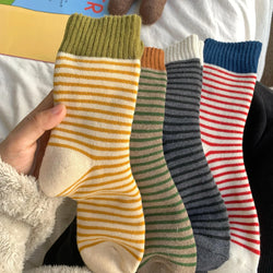 WollHerz Damen Wollsocken | Herbst & Winter | Verdickt & Warm | Geripptes Design | Uni & Streifen