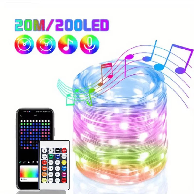 Smart LED Lichterkette LumiSync WS2812B | Bluetooth & App-Steuerung | RGBIC Farbwechsel | USB & Wasserdicht | 5m / 10m / 20m