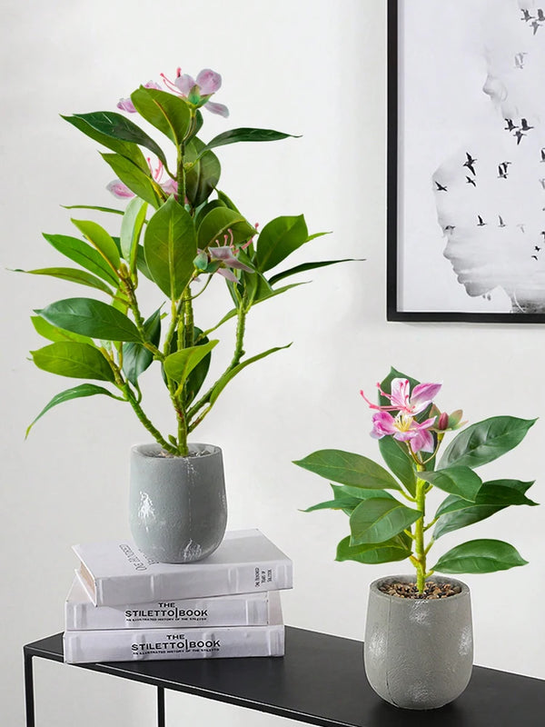 TropiLeaf Azalea Künstlicher Azaleen- & Gummibaumzweig | 21–40 cm | Tropische Blätter & Blüten | Deko für Haus, Büro & Garten
