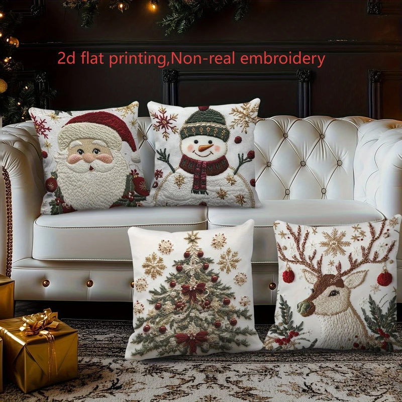 Weihnachtliche Kissenbezüge NordGlanz | Santa, Schneemann, Rentier & Tannenbaum | Hochwertiger Polyester | Waschmaschinenfest