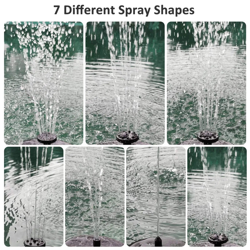 AquaLume Solar Spring | 3W Solarbrunnen mit LED Farbspiel | Bis 60 cm Fontänenhöhe | 7 Düsenaufsätze