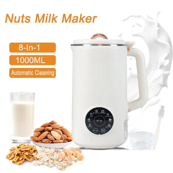 PlantPure Pflanzenmilchbereiter 8-in-1 | Für Nuss-, Hafer- & Sojamilch | 1000 ml Kapazität | BPA-frei