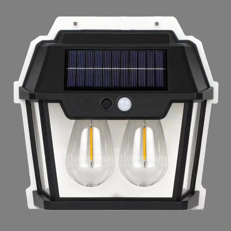 SolaraLux Solar Wandleuchte mit Bewegungsmelder | LED Filament Licht | Wasserdicht IP65 | 3 Modi | 500 Lumen | Warmweiß