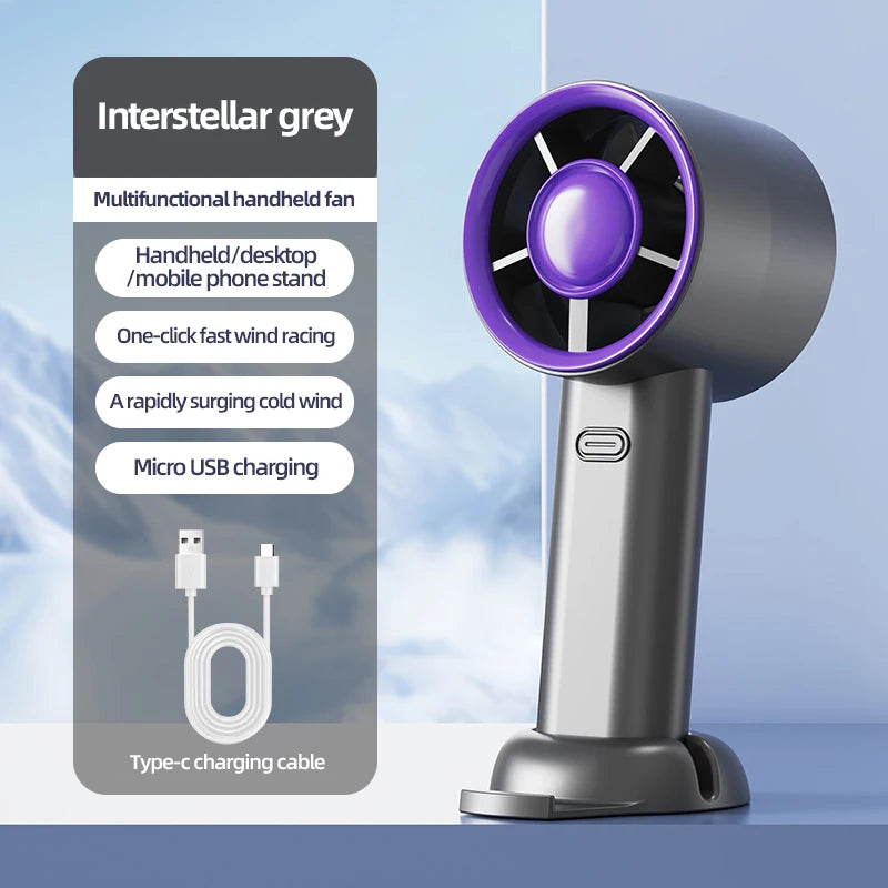 BrisaLite Mini Handventilator | USB Wiederaufladbar | Leise Kühlung mit Handyhalter | 3 Geschwindigkeiten für Reisen & Büro
