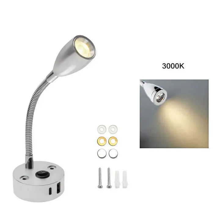 FlexiBeam RV Leselampe | 12V–24V Schwanenhals-Licht mit USB-C Schnellladefunktion | LED Innenbeleuchtung für Wohnmobil, Boot & Camper