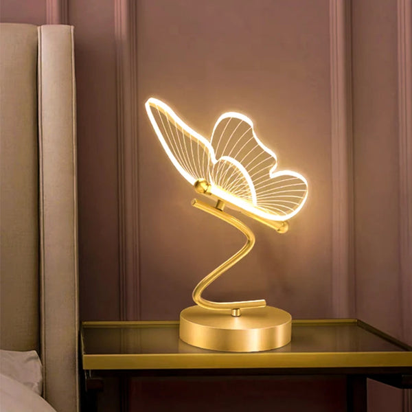 LED Tischlampe Lunavia | 3 Lichtfarben | Schmetterlings-Design | Acryl & Gold | 6 W