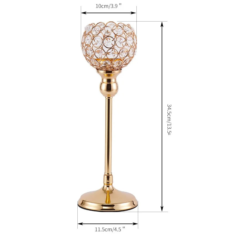 CristaLuce Kerzenhalter | 3 Kristallkelche | Modernes Bogen-Design | Metall & Glas | 33×9×15,5 cm