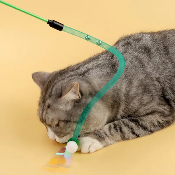 Felisimo  Katzenangel mit Schmetterling & Wollball | Interaktives Spielzeug mit Glöckchen | Elastisch & Bissfest | Für Kitten & Katzen