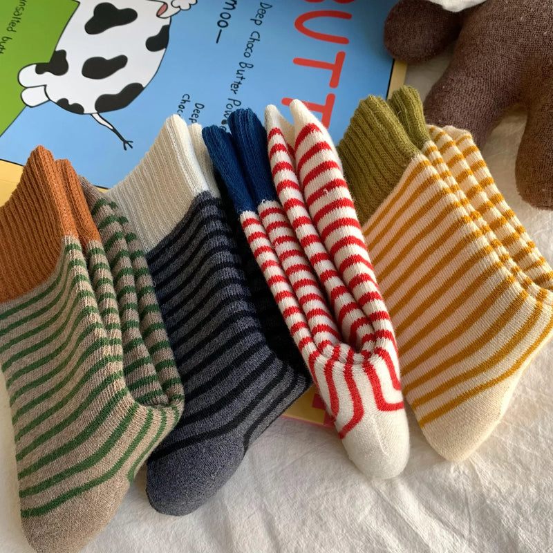 WollHerz Damen Wollsocken | Herbst & Winter | Verdickt & Warm | Geripptes Design | Uni & Streifen