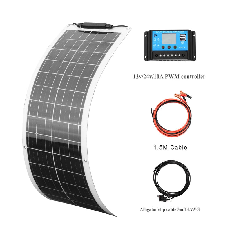 SunFlex Pro Flexibles Solarpanel-Set 50W | Ultraleicht & Biegsam | 12V/24V | Für Auto, Boot, Wohnmobil & Camping