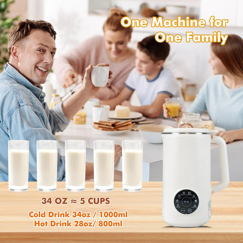 PlantPure Pflanzenmilchbereiter 8-in-1 | Für Nuss-, Hafer- & Sojamilch | 1000 ml Kapazität | BPA-frei