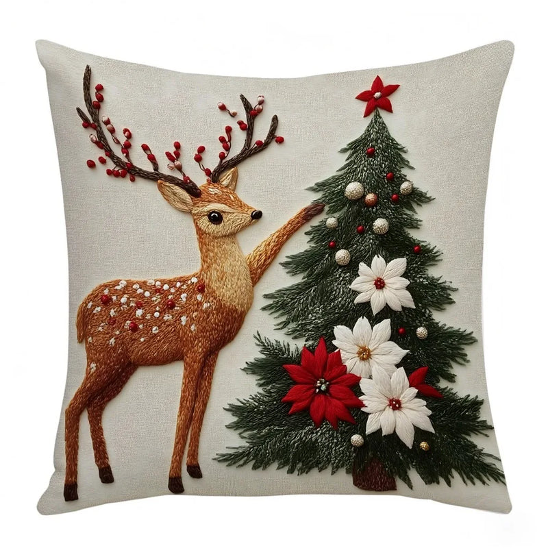 Jolivine | Weihnachtlicher Kissenbezug 45×45 cm | Rentier, Schneemann & Weihnachtsmann | Kuschelig & Waschbar | Deko für Sofa & Bett