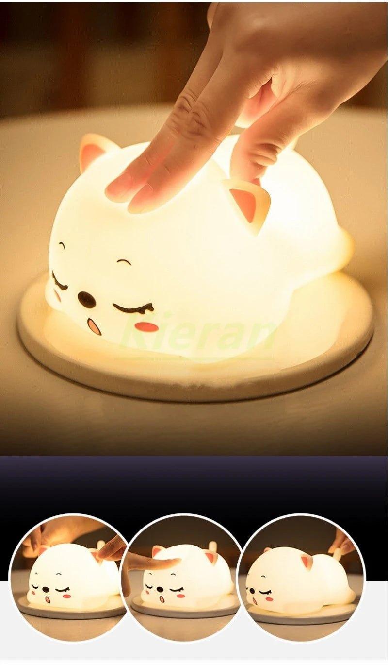Katzen-Nachtlicht MeowiGlow | USB-aufladbar | Silikon-LED mit Fernbedienung & Touch-Steuerung | Kinder & Baby Geschenk