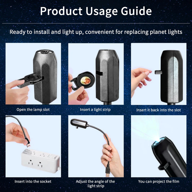 Projektionslampe StarBeam | USB 5V Deckenprojektor | Austauschbare Lichtstreifen | Planeten- & Weihnachtsmotive
