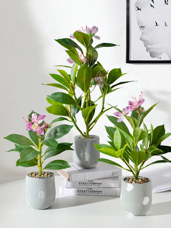 TropiLeaf Azalea Künstlicher Azaleen- & Gummibaumzweig | 21–40 cm | Tropische Blätter & Blüten | Deko für Haus, Büro & Garten