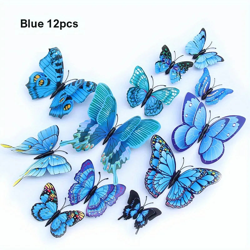 3D Schmetterlings-Wandsticker Flutura DecoWings | 12-teiliges Set in Doppel-Lagen-Optik | Für Kinderzimmer, Wohnzimmer, Hochzeit & DIY-Deko