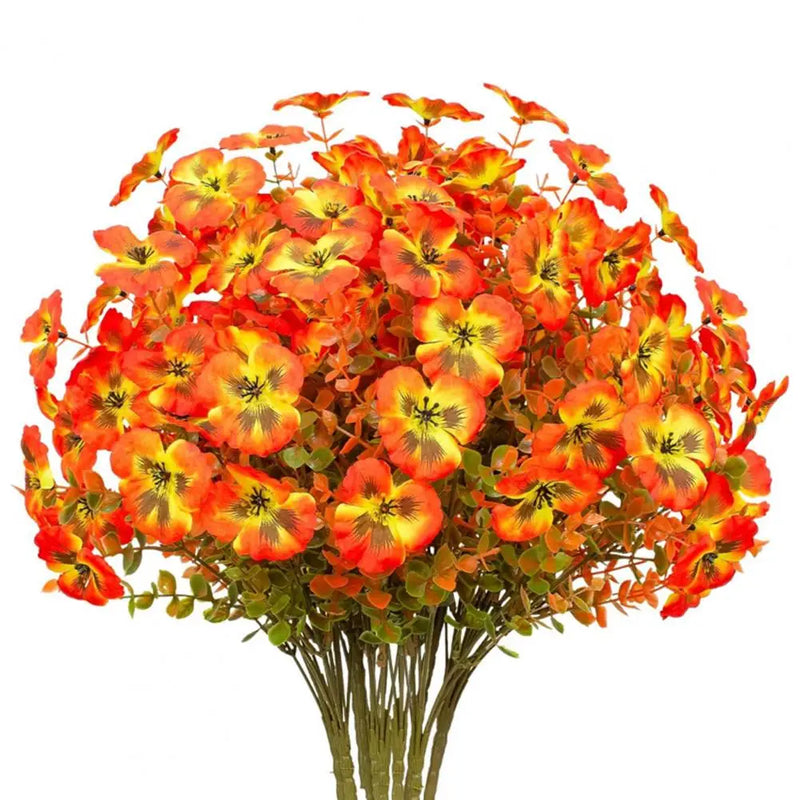Floravida Elegance  Künstliche Stiefmütterchen mit Eukalyptus | UV-beständig | Herbstdeko für Haus & Garten | 37 × 19 cm