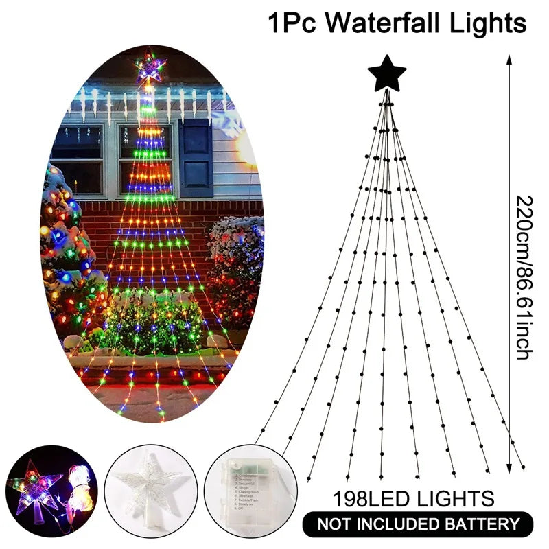 LED Sternen-Wasserfall StellaCascade | 198 LEDs | 2,2 m | Warmweiß / Weiß / Bunt | USB & Batteriebetrieb | Weihnachts- & Neujahrsdeko