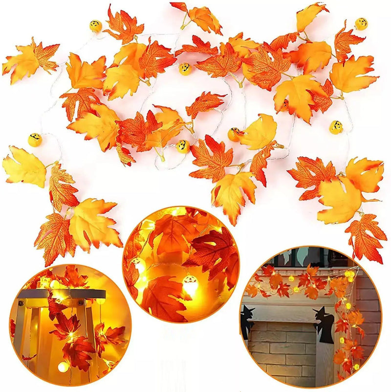 Herbst Lichterkette AutumnGlow | 1,5 m | Ahornblätter & Kürbis Deko | 5 LED Warmweiß